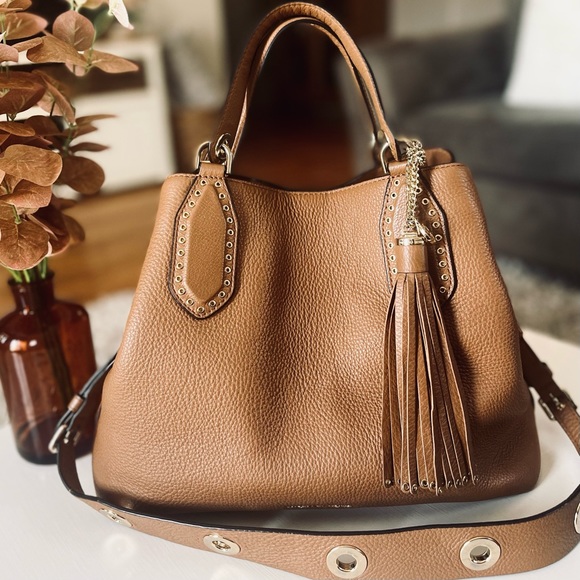 Michael Kors Handbags - Michael Kors Large Pebbled Leather Brooklyn Two Way Satchel Cognac Acorn…